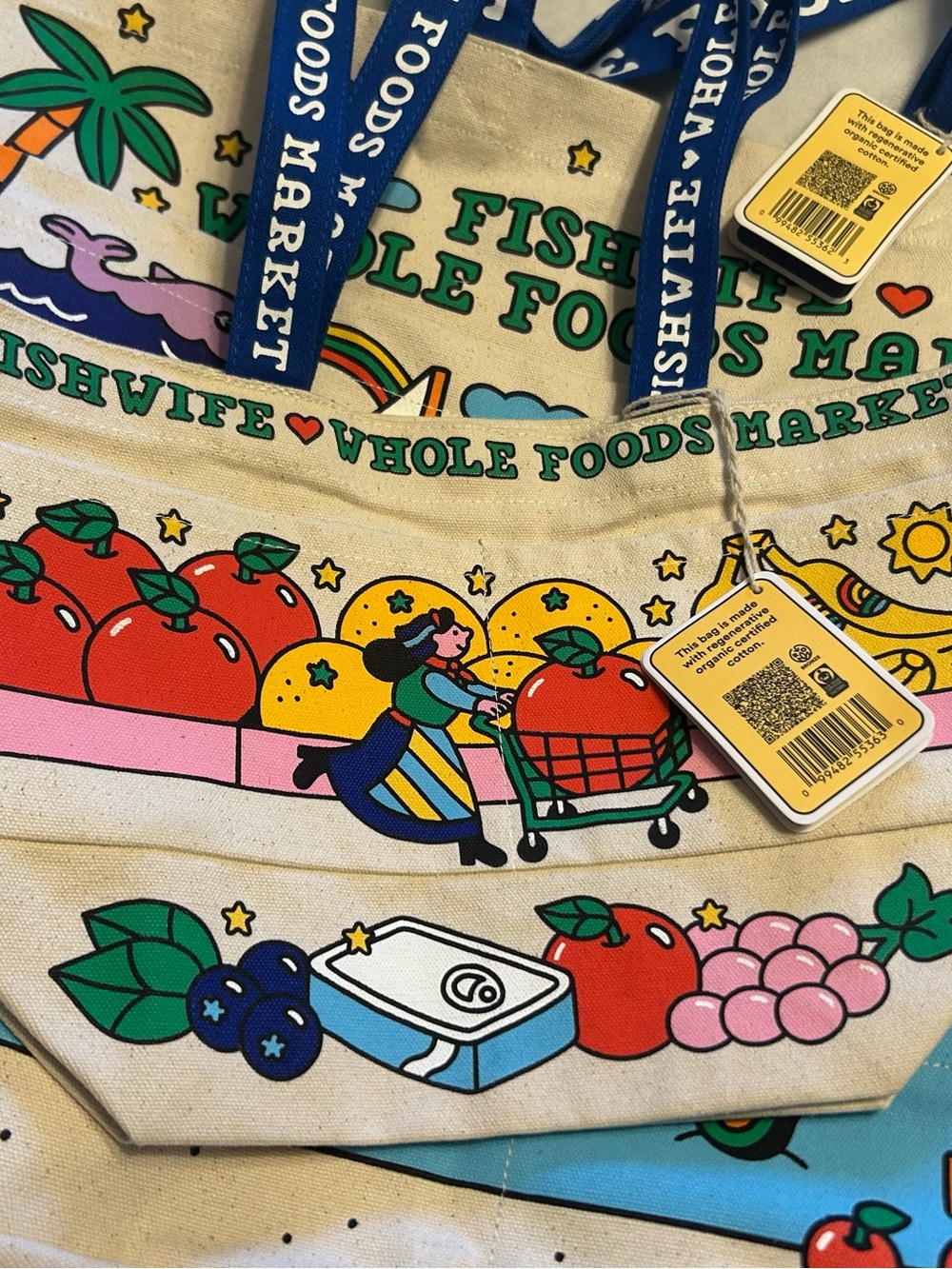 Whole Foods Market Canvas Tote set of 3 with Fishwife Collaboration VIRAL!